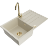 Mexen Bruno évier en granit avec une cuve et égouttoir et robinet de cuisine Telma, beige - 6513-69-670200-50