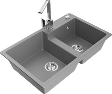 Mexen Tomas évier en granit 2 bacs avec robinet de cuisine Rita, gris - 6516-71-670300-00
