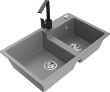 Mexen Tomas évier de cuisine en granit à 2 bacs avec robinet de cuisine Rita, gris - 6516-71-670300-70