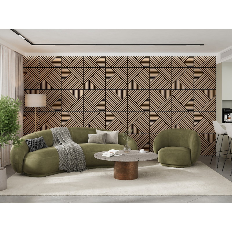 Mexen Linea 25 panneau mural acoustique 60 x 60 cm (4 pcs), feutre 9 mm, placage technique, Chêne Blanchi - S110-60607-25-040