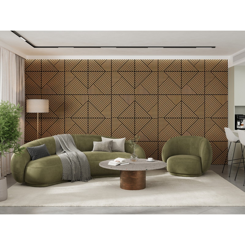 Mexen Linea 25 panneau mural acoustique 60 x 60 cm (4 pièces), feutre 9 mm, placage technique, Chêne Classic