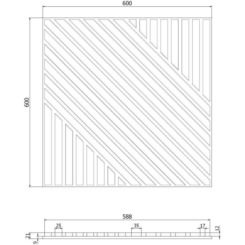 Mexen Linea 26 panneau mural acoustique 60 x 60 cm (4 pcs), feutre 9 mm, placage technique, Chêne Naturel - S110-60607-26-042