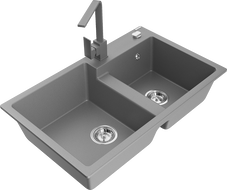 Mexen Tomas évier de cuisine en granit à 2 bacs avec robinet de cuisine Rita, gris - 6516-71-670300-71
