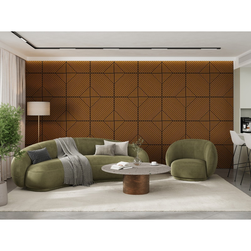 Mexen Linea 26 panneau mural acoustique 60 x 60 cm (4 pcs), feutre 9 mm, placage technique, Chêne Naturel - S110-60607-26-042