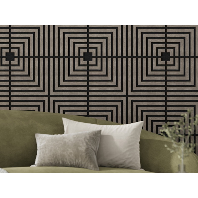 Mexen Linea 02 panneau mural acoustique 60 x 60 cm (4 pièces), feutre 9 mm, placage technique, Chêne Gris - S110-60607-02-043