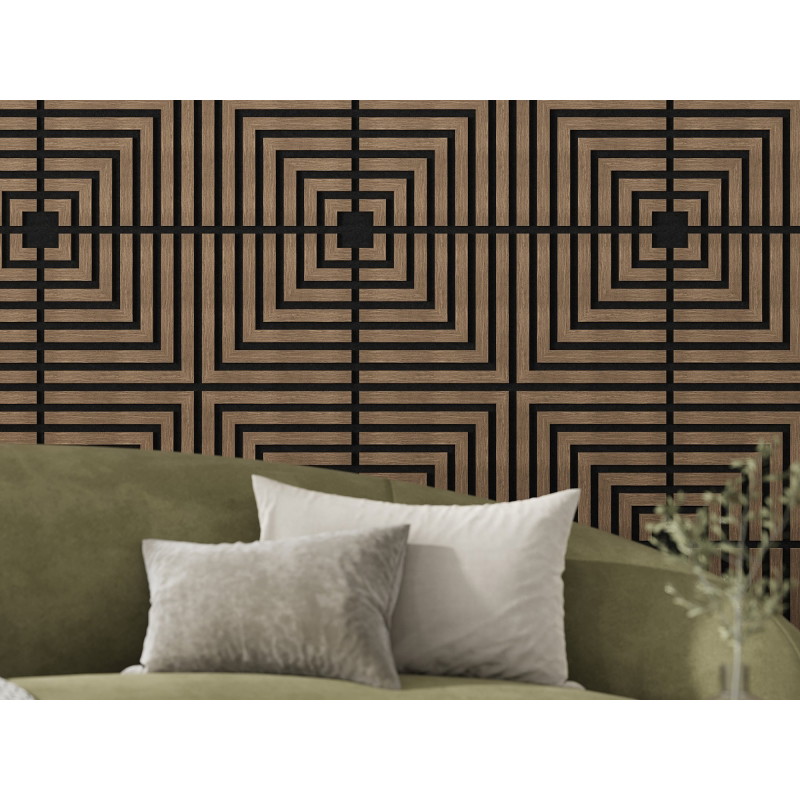 Mexen Linea 02 panneau mural acoustique 60 x 60 cm (4 pièces), feutre 9 mm, placage technique, Noyer Foncé - S110-60607-02-044