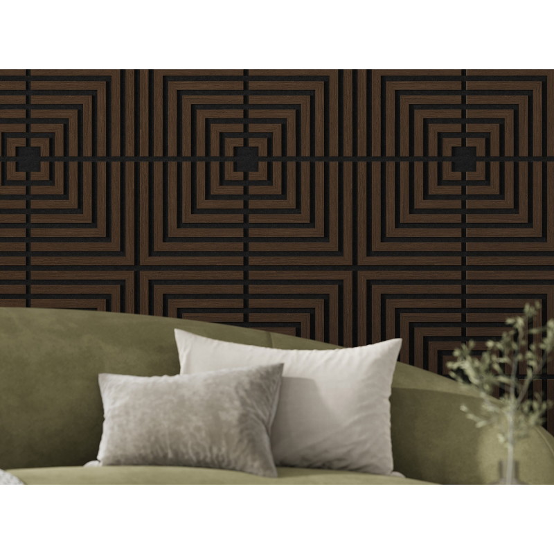 Mexen Linea 02 Panneau mural acoustique 60 x 60 cm (4 pcs), feutre 9 mm, placage technique, Chêne Mocca - S110-60607-02-045