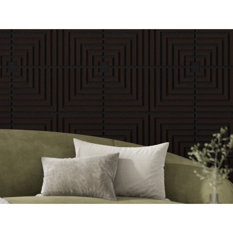 Mexen Linea 02 panneau mural acoustique 60 x 60 cm (4 pièces), feutre 9 mm, placage technique, Chêne Noir - S110-60607-02-046