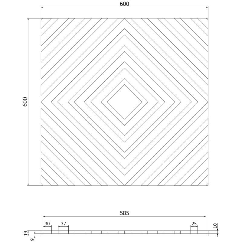 Mexen Linea 03 panneau mural acoustique 60 x 60 cm (4pcs), feutre 9 mm, placage technique, Chêne Gris - S110-60607-03-043