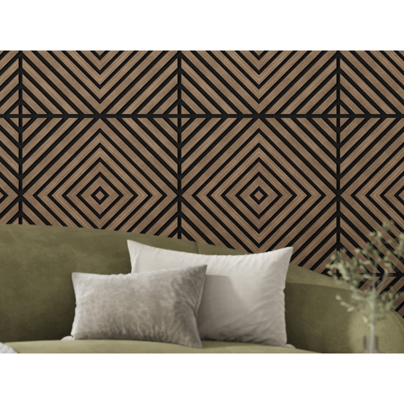 Mexen Linea 03 panneau mural acoustique 60 x 60 cm (4 pièces), feutre 9 mm, placage technique, Noyer Foncé - S110-60607-03-044