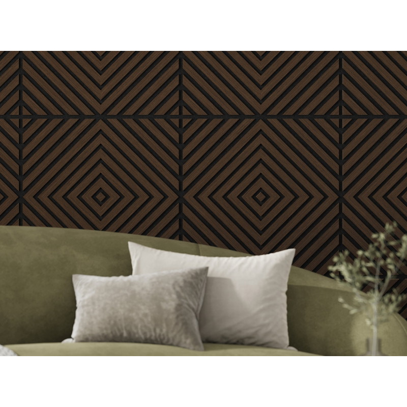 Mexen Linea 03 panneau mural acoustique 60 x 60 cm (4 pièces), feutre 9 mm, placage technique, Chêne Mocca - S110-60607-03-045
