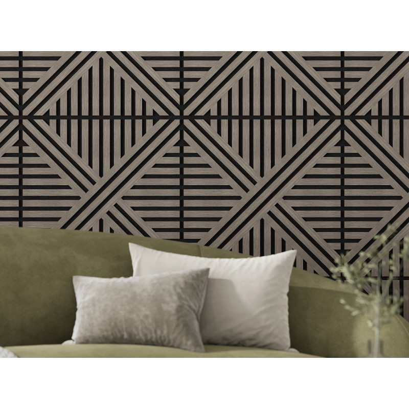 Mexen Linea 05 panneau mural acoustique 60 x 60 cm (4pcs), feutre 9 mm, placage technique, Chêne Gris - S110-60607-05-043