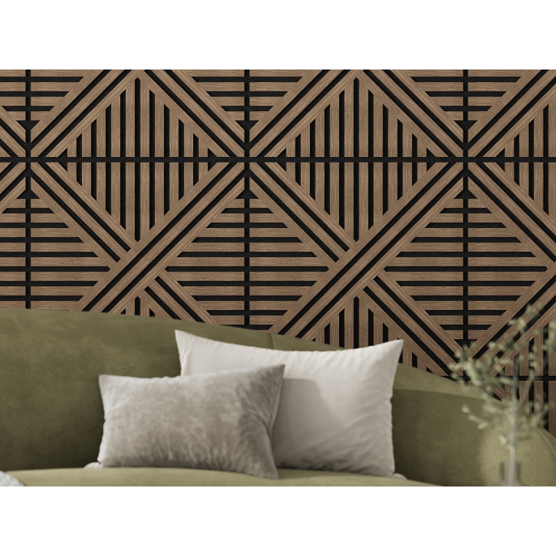 Mexen Linea 05 panneau mural acoustique 60 x 60 cm (4 pièces), feutre 9 mm, placage technique, Noyer Foncé - S110-60607-05-044