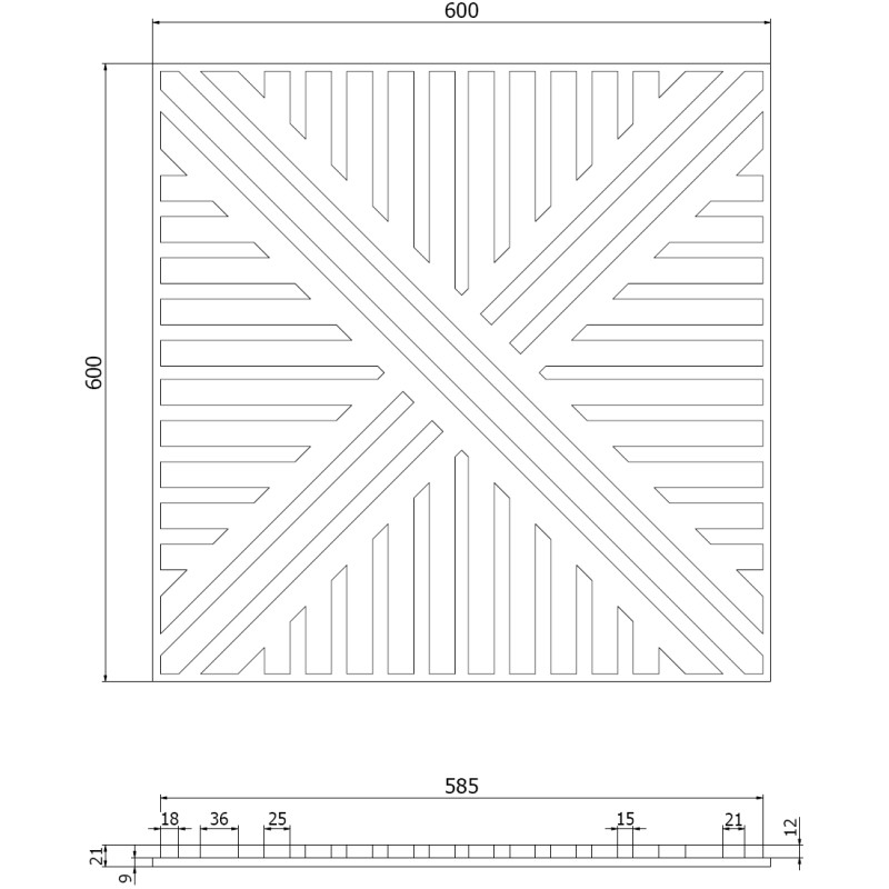 Mexen Linea 05 panneau mural acoustique 60 x 60 cm (4 pièces), feutre 9 mm, placage technique, Noyer Foncé - S110-60607-05-044
