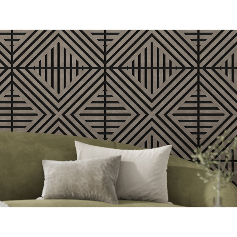 Mexen Linea 06 panneau mural acoustique 60 x 60 cm (4pcs), feutre 9 mm, placage technique, Chêne Gris - S110-60607-06-043