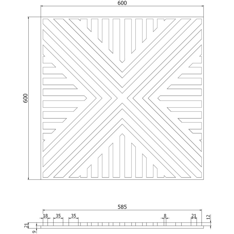 Mexen Linea 06 panneau mural acoustique 60 x 60 cm (4 pièces), feutre 9 mm, placage technique, Noyer Foncé - S110-60607-06-044