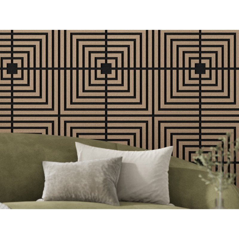 Mexen Linea 02 panneau mural acoustique 60 x 60 cm (4 pièces), feutre 9 mm, placage technique, Noyer Clair - S110-60607-02-047
