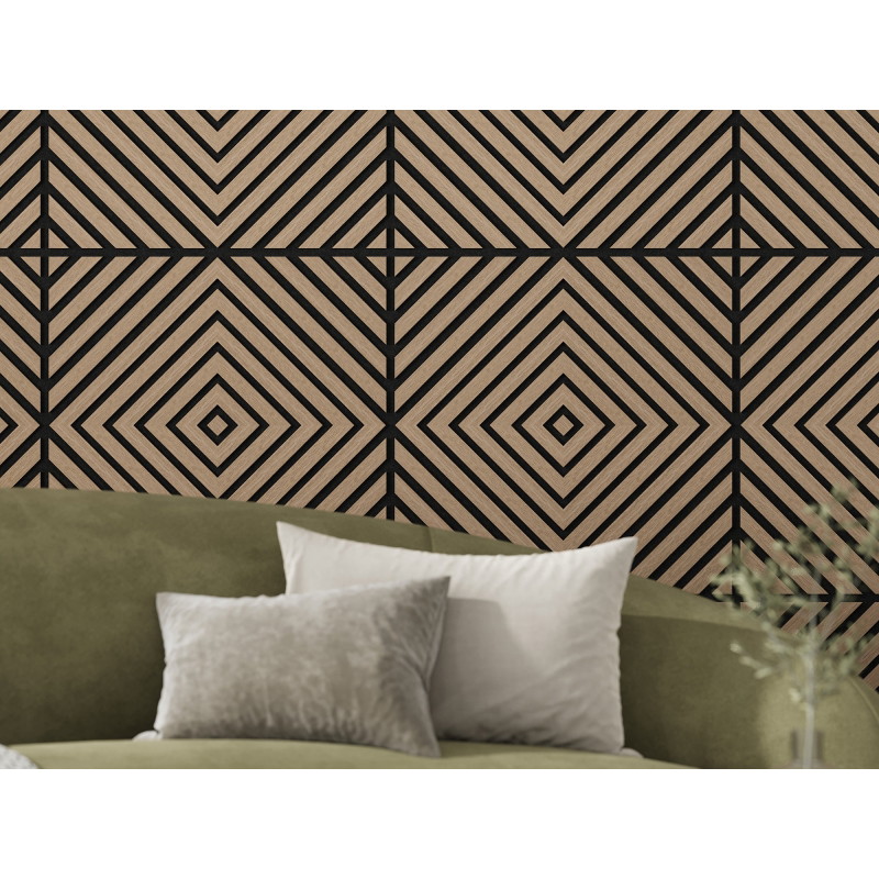 Mexen Linea 03 panneau mural acoustique 60 x 60 cm (4pcs), feutre 9 mm, placage technique, Noyer Clair - S110-60607-03-047