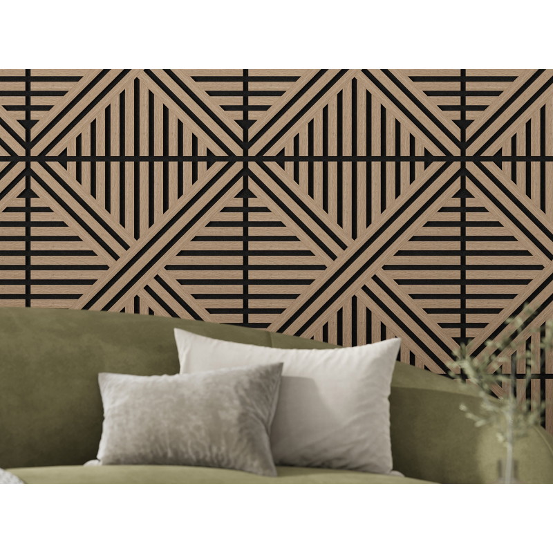 Mexen Linea 05 panneau mural acoustique 60 x 60 cm (4pcs), feutre 9 mm, placage technique, Noyer Clair - S110-60607-05-047