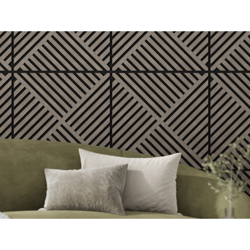 Mexen Linea 08 panneau mural acoustique 60 x 60 cm (4 pièces), feutre 9 mm, placage technique, Chêne Gris - S110-60607-08-043