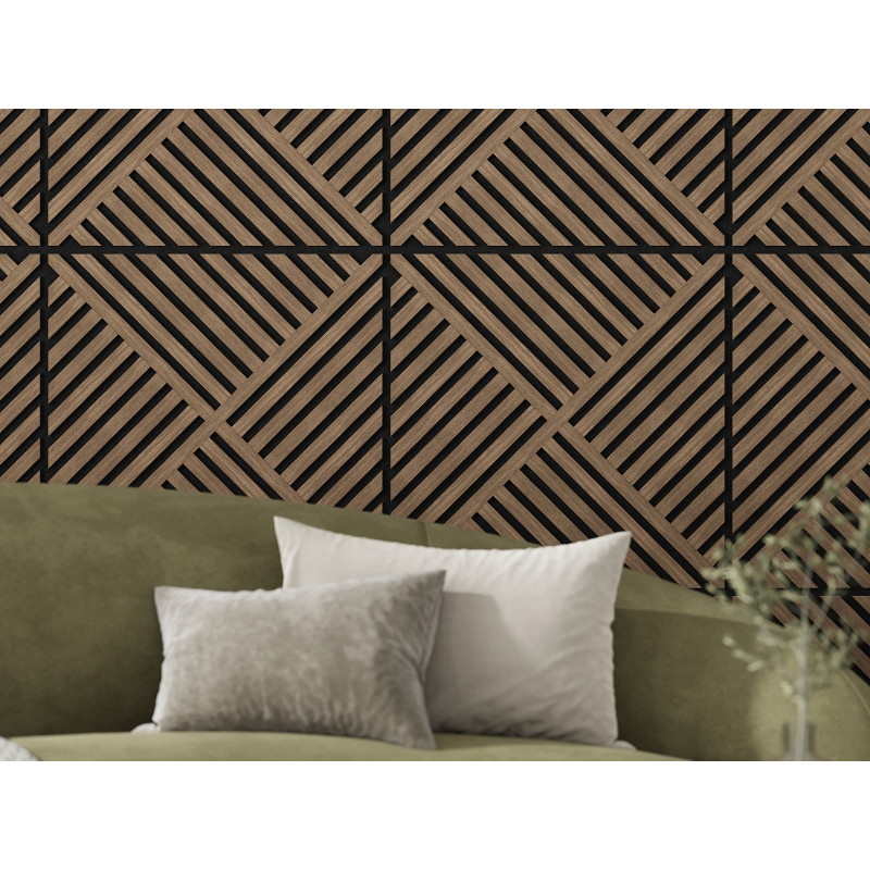 Mexen Linea 08 panneau mural acoustique 60 x 60 cm (4 pièces), feutre 9 mm, placage technique, Noyer Foncé - S110-60607-08-044
