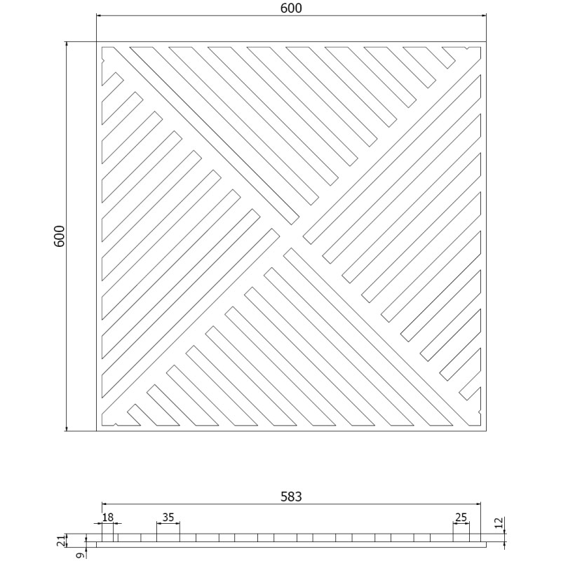 Mexen Linea 08 panneau mural acoustique 60 x 60 cm (4 pièces), feutre 9 mm, placage technique, Chêne Mocca - S110-60607-08-045