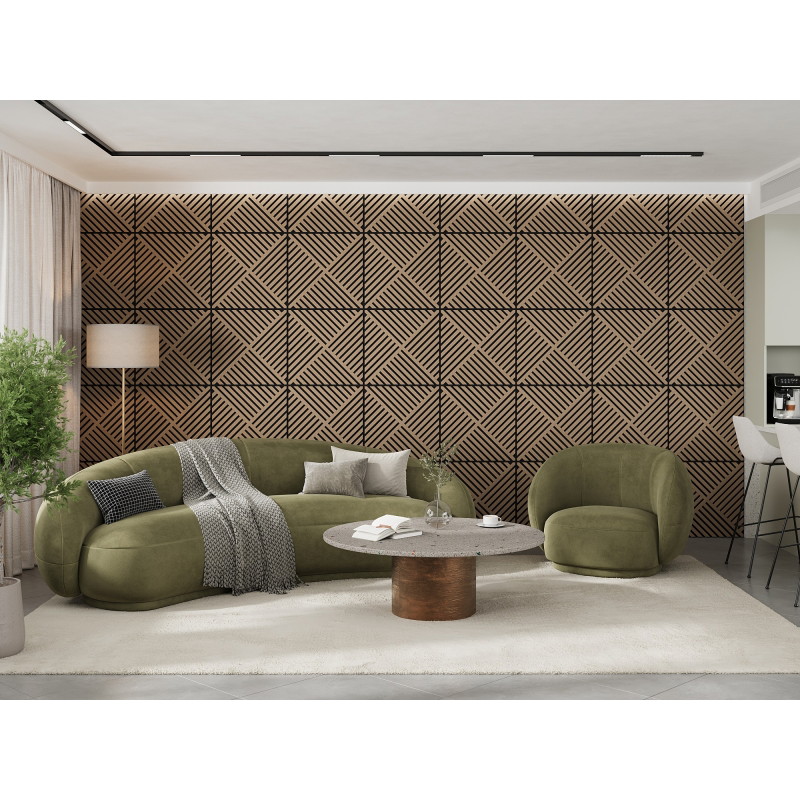 Mexen Linea 08 panneau mural acoustique 60 x 60 cm (4 pcs), feutre 9 mm, placage technique, Noyer Clair - S110-60607-08-047