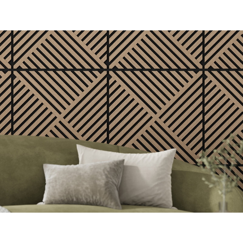 Mexen Linea 08 panneau mural acoustique 60 x 60 cm (4 pcs), feutre 9 mm, placage technique, Noyer Clair - S110-60607-08-047