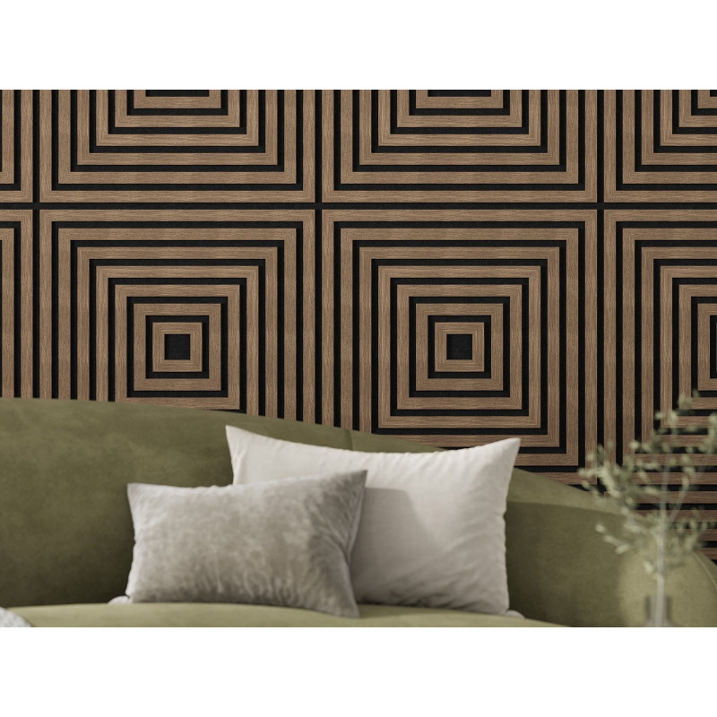 Mexen Linea 13 panneau mural acoustique 60 x 60 cm (4 pcs), feutre 9 mm, placage technique, Noyer Foncé - S110-60607-13-044