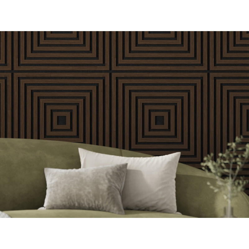Mexen Linea 13 panneau mural acoustique 60 x 60 cm (4 pièces), feutre 9 mm, placage technique, Chêne Mocca - S110-60607-13-045