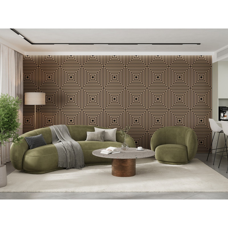 Mexen Linea 13 panneau mural acoustique 60 x 60 cm (4 pièces), feutre 9 mm, placage technique, Noyer Clair - S110-60607-13-047