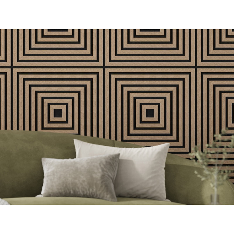 Mexen Linea 13 panneau mural acoustique 60 x 60 cm (4 pièces), feutre 9 mm, placage technique, Noyer Clair - S110-60607-13-047