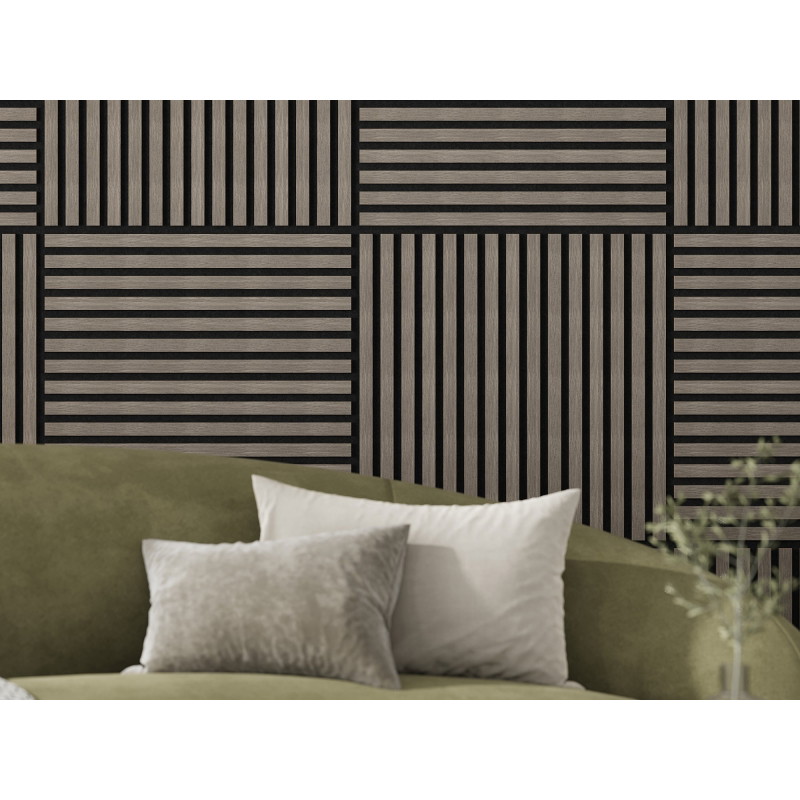 Mexen Linea 15 panneau mural acoustique 60 x 60 cm (4pcs), feutre 9 mm, placage technique, Chêne Gris - S110-60607-15-043