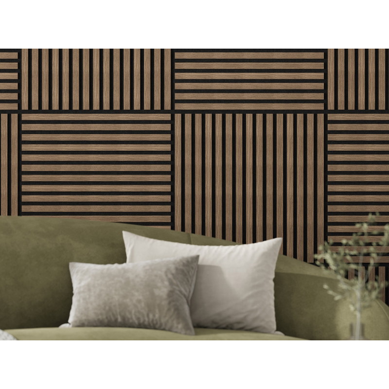 Mexen Linea 15 panneau mural acoustique 60 x 60 cm (4 pièces), feutre 9 mm, placage technique, Noyer Foncé - S110-60607-15-044