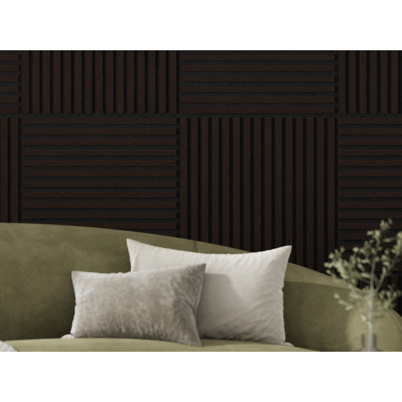 Mexen Linea 15 panneau mural acoustique 60 x 60 cm (4 pièces), feutre 9 mm, placage technique, Chêne Noir - S110-60607-15-046