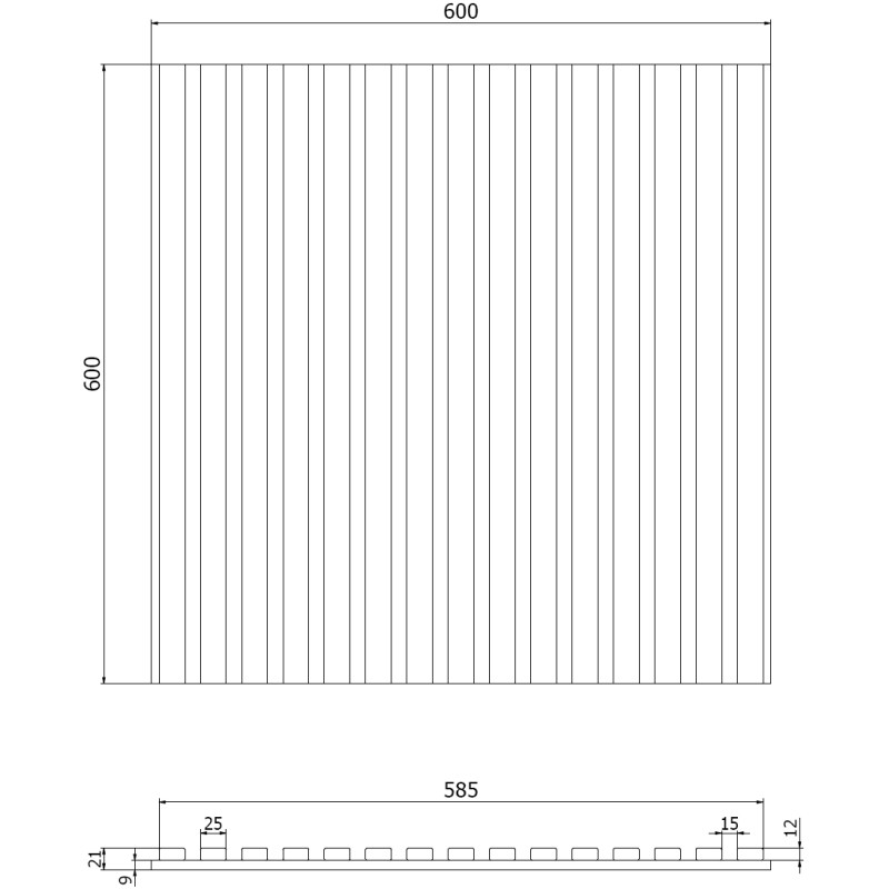 Mexen Linea 15 panneau mural acoustique 60 x 60 cm (4 pièces), feutre 9 mm, placage technique, Chêne Noir - S110-60607-15-046