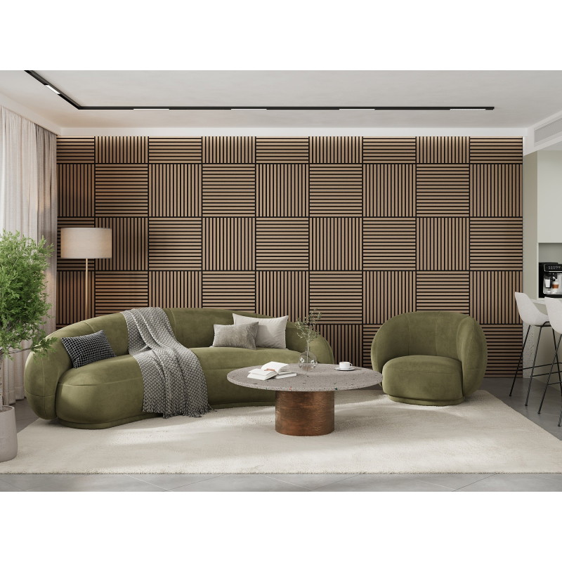 Mexen Linea 15 panneau mural acoustique 60 x 60 cm (4pcs), feutre 9 mm, placage technique, Noyer Clair - S110-60607-15-047