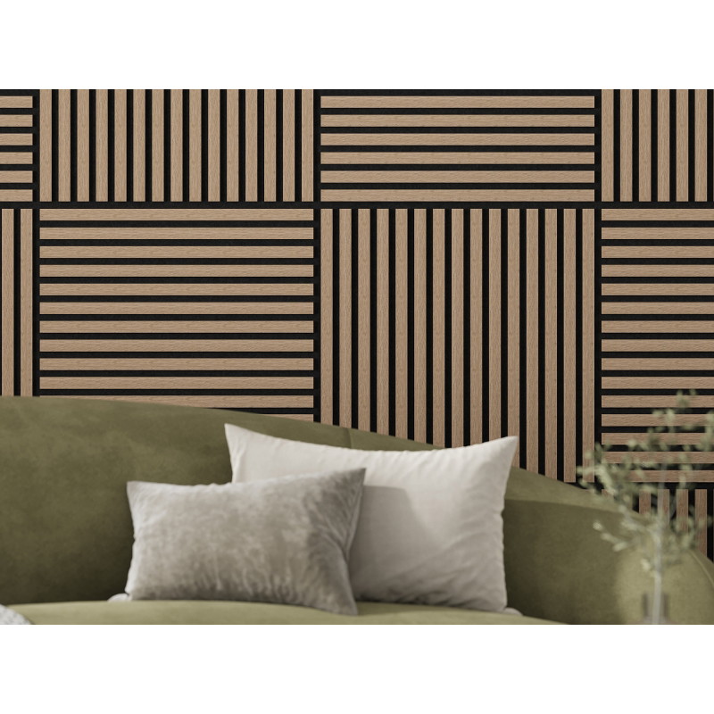 Mexen Linea 15 panneau mural acoustique 60 x 60 cm (4pcs), feutre 9 mm, placage technique, Noyer Clair - S110-60607-15-047
