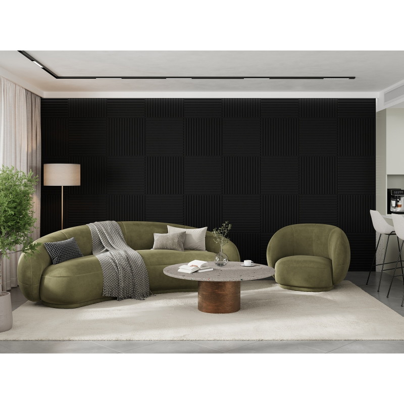 Mexen Linea 15 panneau mural acoustique 60 x 60 cm (4 pièces), feutre 9 mm, placage technique, Noir Mat - S110-60607-15-053