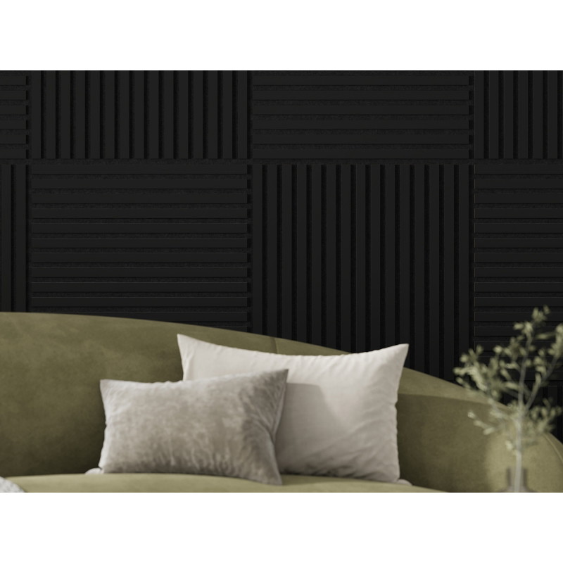 Mexen Linea 15 panneau mural acoustique 60 x 60 cm (4 pièces), feutre 9 mm, placage technique, Noir Mat - S110-60607-15-053