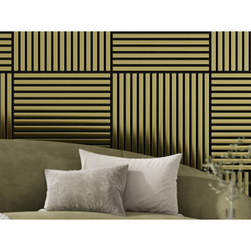 Mexen Linea 15 panneau mural acoustique 60 x 60 cm (4pcs), feutre 9 mm, placage technique, Doré - S110-60607-15-057