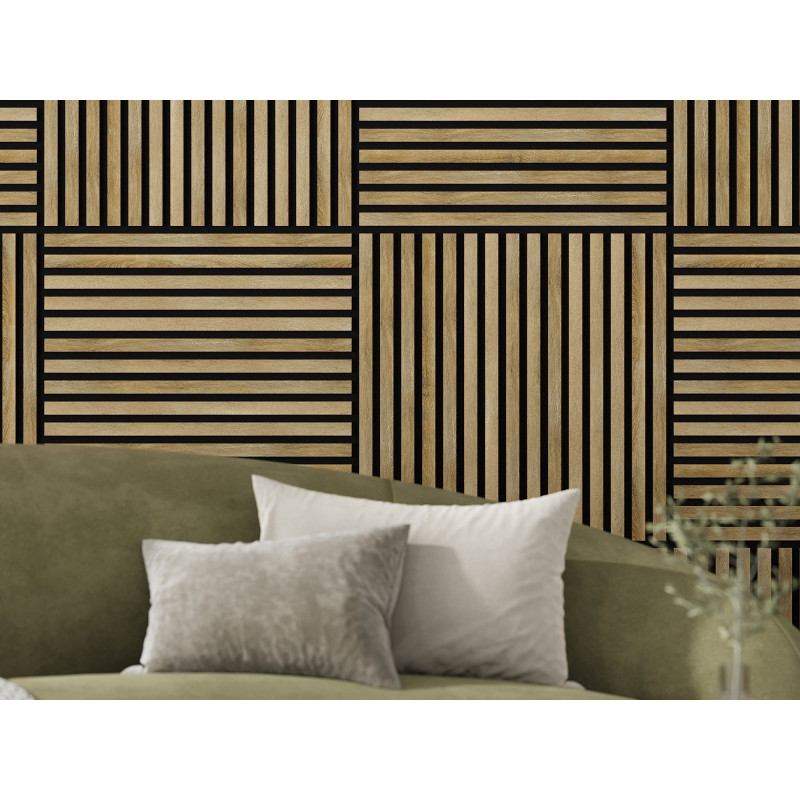 Mexen Linea 15 panneau mural acoustique 60 x 60 cm (4pcs), feutre 9 mm, placage technique, Chêne Mielleux - S110-60607-15-066