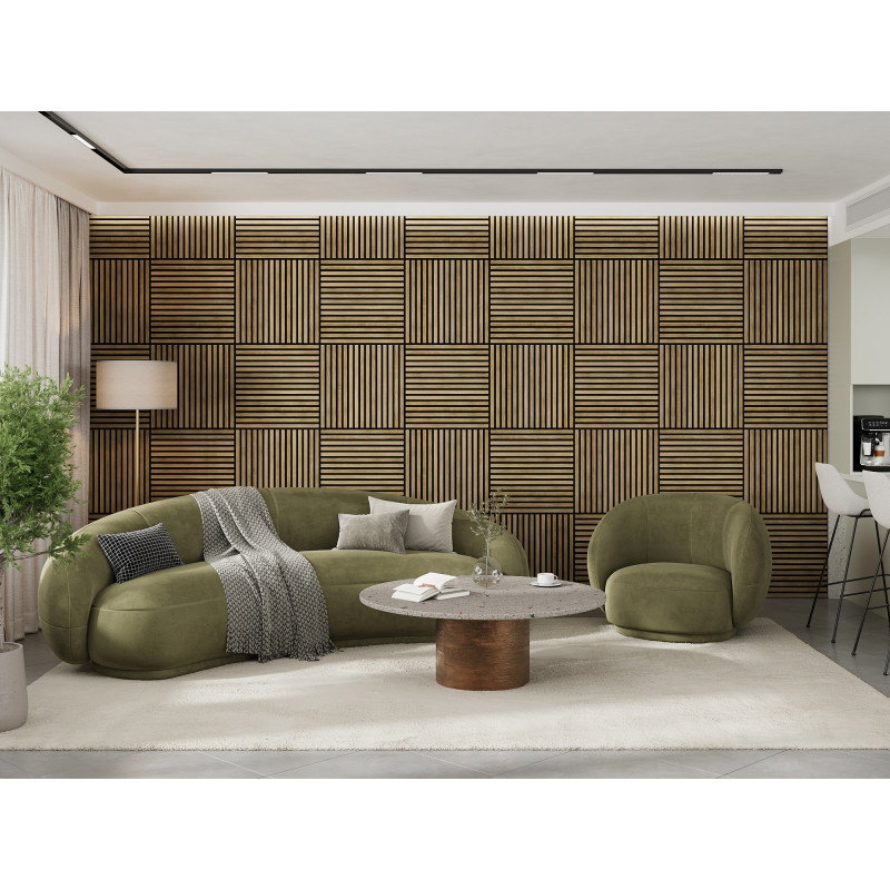 Mexen Linea 15 panneau mural acoustique 60 x 60 cm (4pcs), feutre 9 mm, placage technique, Chêne Mielleux - S110-60607-15-066