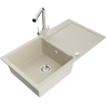 Mexen Leo évier en granit 1 bac avec égouttoir et robinet de cuisine Duero, beige - 6501-69-671600-00