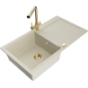 Mexen Leo évier en granit 1 bac avec égouttoir et robinet de cuisine Duero, beige - 6501-69-671600-50