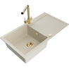 Mexen Leo évier en granit 1 cuve avec égouttoir et robinet de cuisine Duero, beige- 6501-69-671600-50