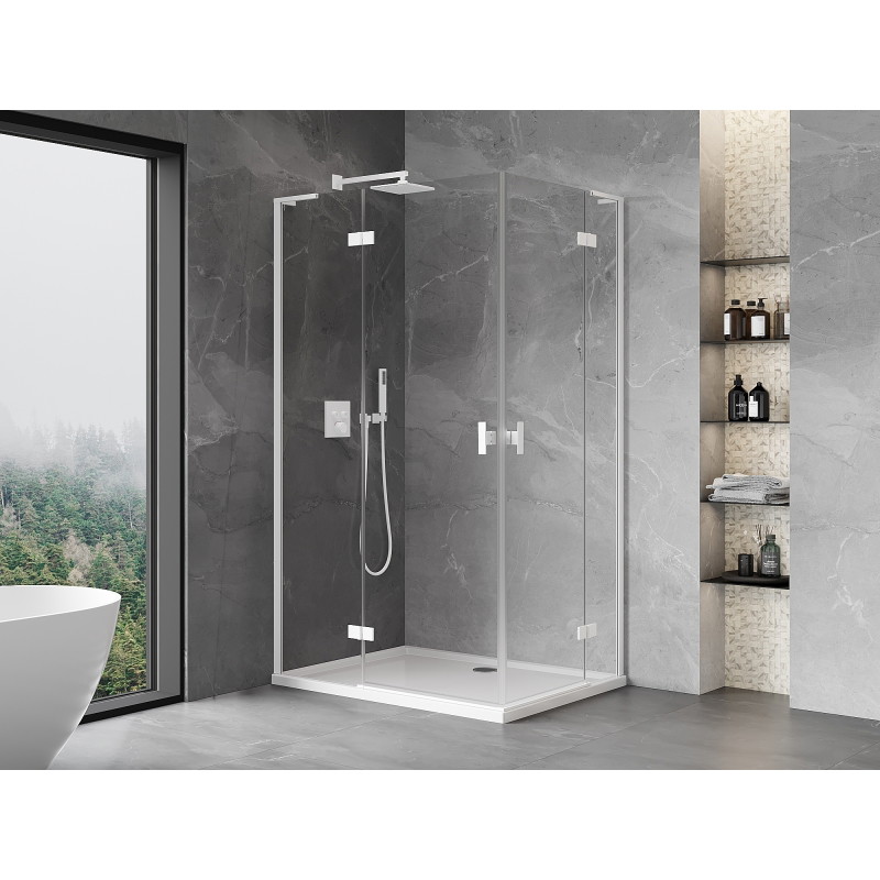Mexen Mist-H L Cabine de douche pivotante gauche Duo 105 x 70 cm, transparent, blanc - 8A5L-105L-070P-20-00