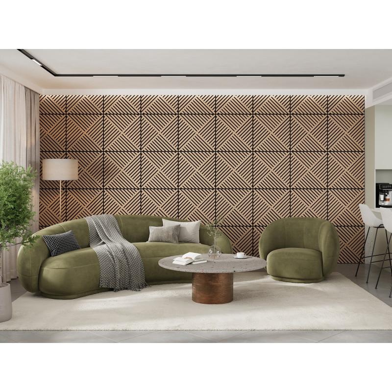 Mexen Linea 08 panneau mural acoustique 60 x 60 cm (4 pièces), feutre 9 mm, placage technique, Chêne Blanchi