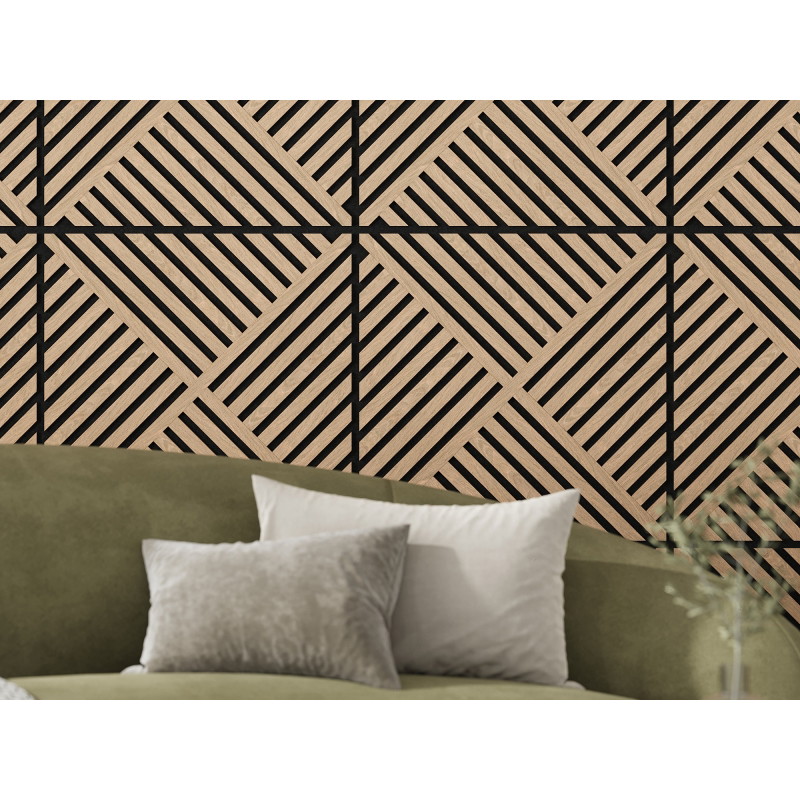 Mexen Linea 08 panneau mural acoustique 60 x 60 cm (4 pièces), feutre 9 mm, placage technique, Chêne Blanchi