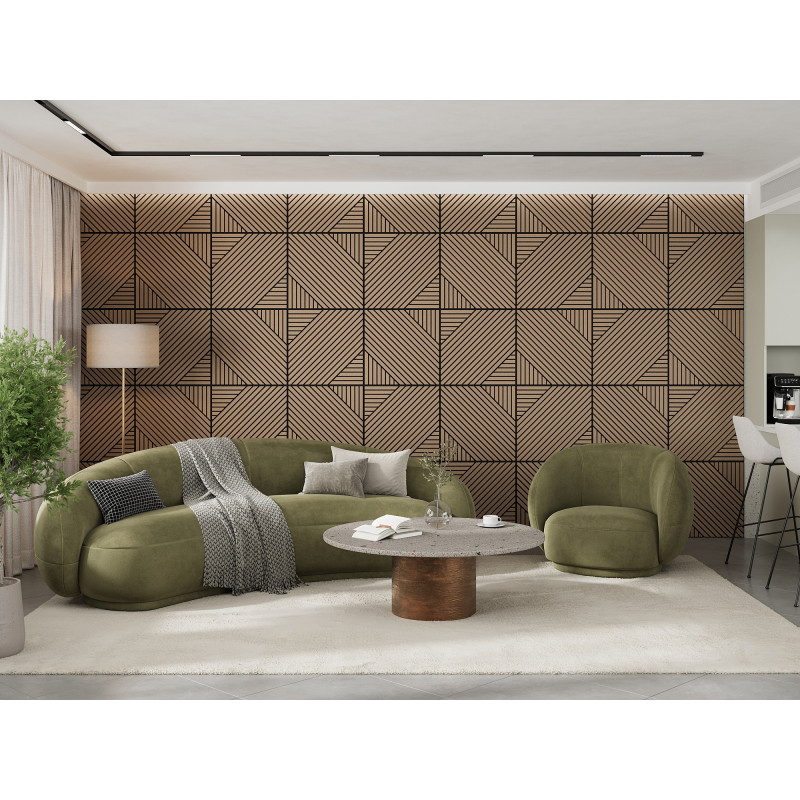 Mexen Linea 26 panneau mural acoustique 60 x 60 cm (4pcs), feutre 9 mm, placage technique, Noyer Clair - S110-60607-26-047